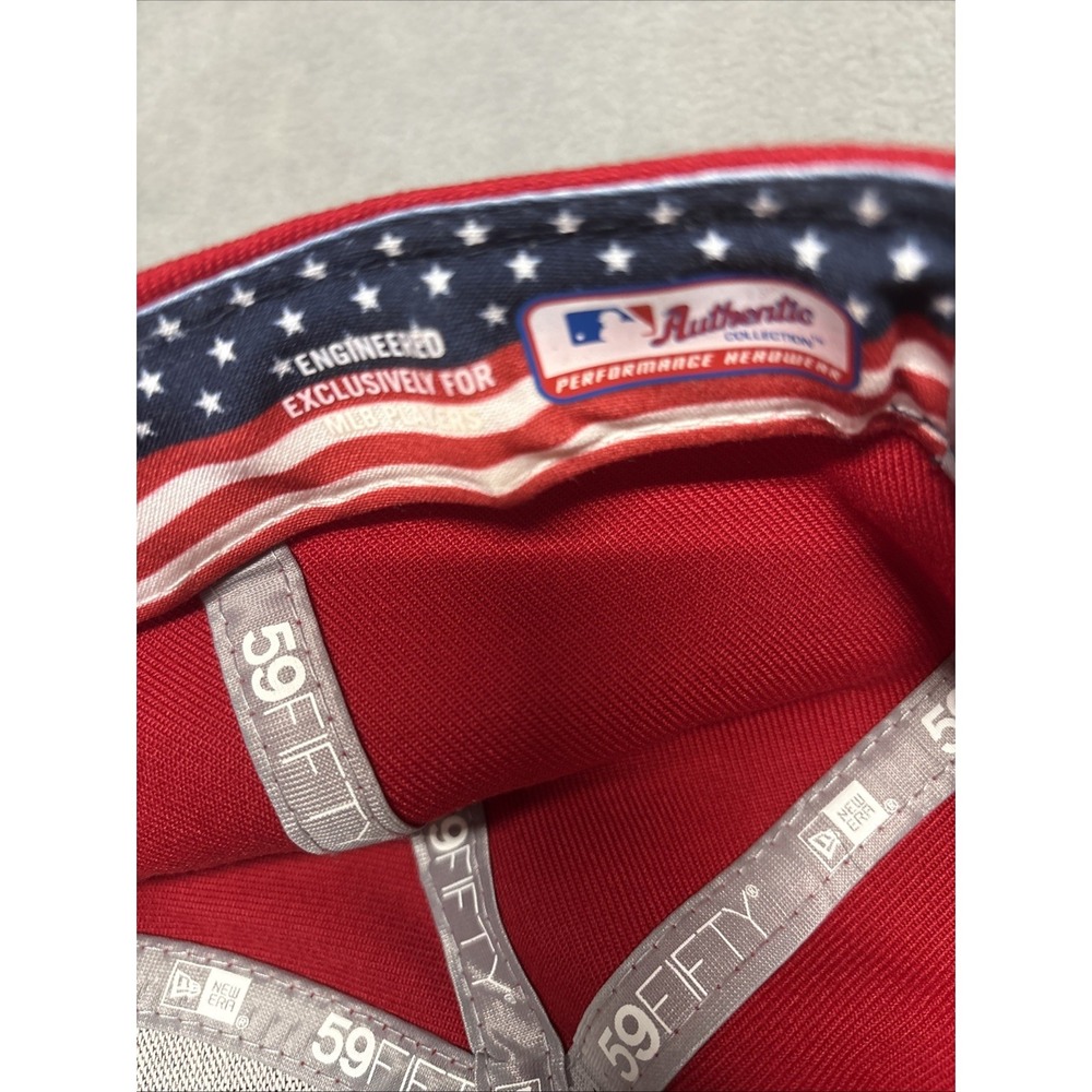 Miami Marlins Hat Cap Fitted 7 1/2 Red Logo 4th July Stars & Stripes MLB New Era - Picture 6 of 7